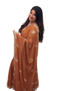 Earthy Brown Zari Embroidered Chiffon Saree £55