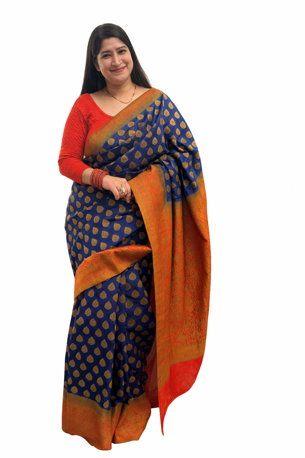 A raw silk sari in royal blue with beautiful motifs in zarikari. A combination of red and blue makes this saree  elegant and vibrant at the same time £70